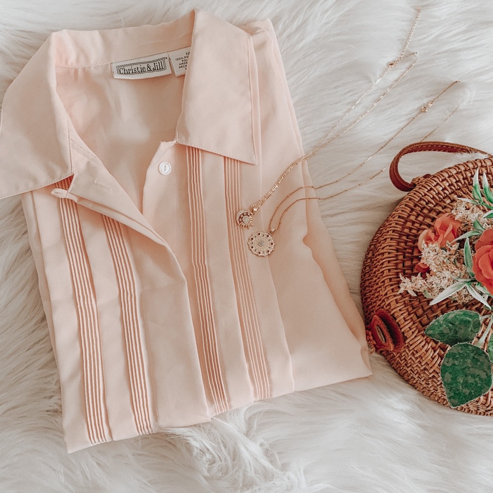 Vintage Pastel Pink Paneled Blouse SZ 12